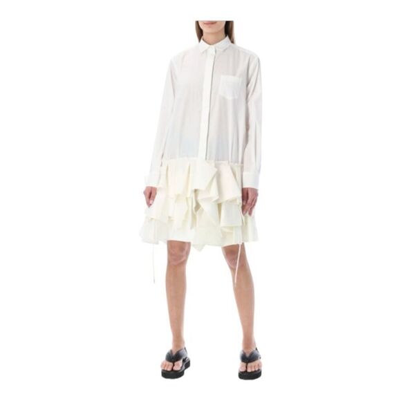 Sacai Mixed Media Atterley Cream Shirt Dress Size XL (4) - Picture 1 of 15